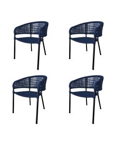 Kit 4 Cadeiras Sol Corda Náutica Base em Alumínio Preto/azul Marinho