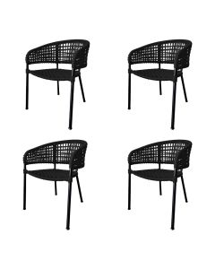 Kit 4 Cadeiras Sol Corda Náutica Base em Alumínio Preto/preto