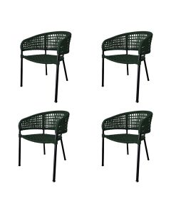 Kit 4 Cadeiras Sol Corda Náutica Base em Alumínio Preto/verde Musgo