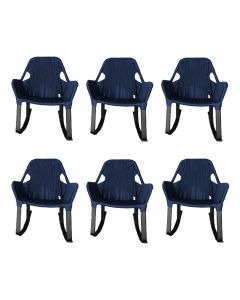Kit 6 Cadeiras de Balanço Athenas Corda Náutica Base em Alumínio Preto/azul Marinho