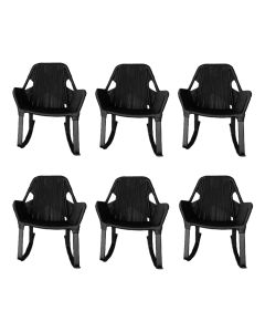 Kit 6 Cadeiras de Balanço Athenas Corda Náutica Base em Alumínio Preto/preto