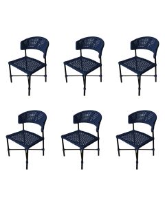 Kit 6 Cadeiras Hortz Corda Náutica Base em Alumínio Preto/azul Marinho