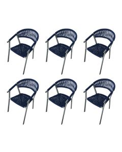 Kit 6 Cadeiras Decorativa Joana em Corda Náutica e Base em Alumínio Cinza/ Azul Marinho