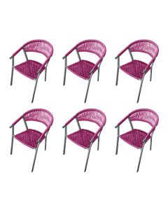 Kit 6 Cadeiras Decorativa Joana em Corda Náutica e Base em Alumínio Cinza/ Rosa