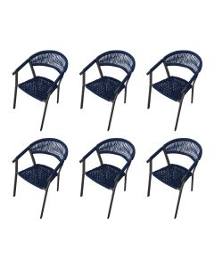Kit 6 Cadeiras Decorativa Joana em Corda Náutica e Base em Alumínio Preta/ Azul Marinho