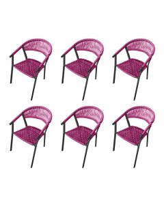 Kit 6 Cadeiras Decorativa Joana em Corda Náutica e Base em Alumínio Preta/ Rosa