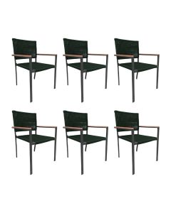 Kit 6 Cadeiras Piracicaba Corda Náutica Braço com Detalhe em Madeira Base Alumínio Preto/verde Musgo
