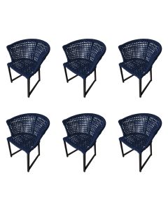 Kit 6 Cadeiras Salinas Corda Náutica Base em Alumínio Preto/azul Marinho