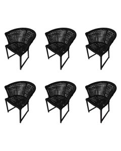 Kit 6 Cadeiras Salinas Corda Náutica Base em Alumínio Preto/preto