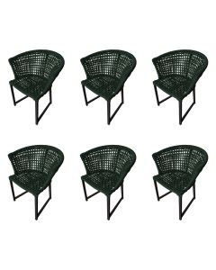 Kit 6 Cadeiras Salinas Corda Náutica Base em Alumínio Preto/verde Musgo