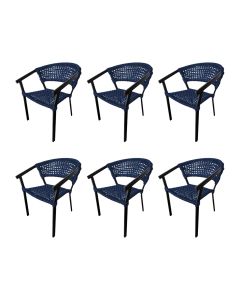 Kit 6 Cadeiras Sofia Corda Náutica Base em Alumínio Preto/azul Marinho