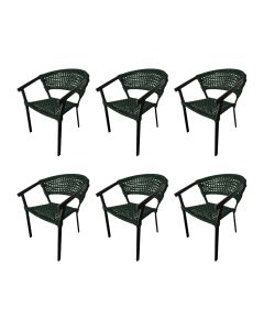 Kit 6 Cadeiras Sofia Corda Náutica Base em Alumínio Preto/verde Musgo