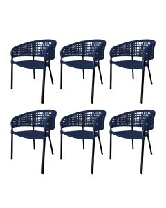 Kit 6 Cadeiras Sol Corda Náutica Base em Alumínio Preto/azul Marinho