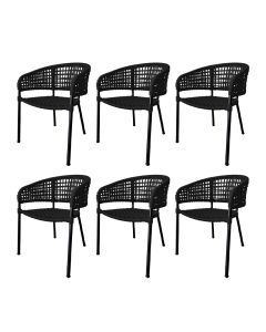 Kit 6 Cadeiras Sol Corda Náutica Base em Alumínio Preto/preto