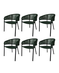 Kit 6 Cadeiras Sol Corda Náutica Base em Alumínio Preto/verde Musgo