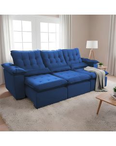 Sofá Retrátil 2.50m Reclinável Master Suede Super Macio e Conforto de Sala Grande Europa Azul