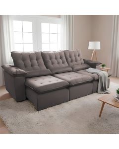 Sofá Retrátil 2.90m Suede Premium Estrutura Reforçada e Conforto Máximo para Sala Ampla Europa Bege