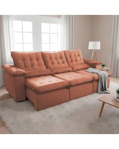 Sofá Retrátil 2.50m 3 Lugares Reclinável com Suede Acolhedor e Estrutura Durável Europa Laranja