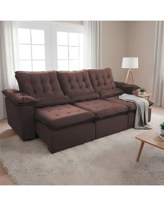 Sofá Retrátil 2.10m Reclinável em Suede Aveludado Conforto Premium para Sala Europa Marrom