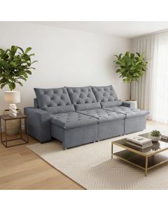 Sofá Retrátil 230m 3 Lugares em Suede com Estrutura Reforçada Milão Cinza Claro