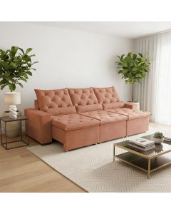 Sofá Retrátil Sunset Confort 210m Suede Estrutura Reforçada e Sistema Reclinável Milão Laranja