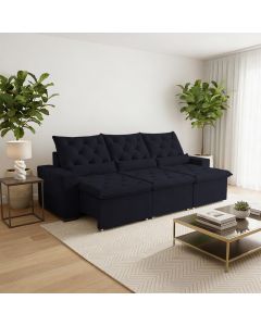 Sofá Retrátil Ultra Design Black 230m Suede Luxuoso Reclinável e Estilo Sofisticado Milão Preto