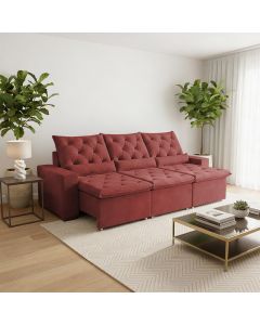 Sofá Retrátil 210m Suede Mecanismo Reclinável Milão Terracota