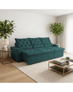 Sofá Retrátil Confort Plus 210m Suede Macio Estrutura Reforçada e Sistema Reclinável Milão Verde