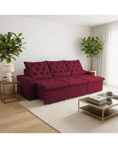 Sofá Retrátil 3l 210m Suede Luxo com Sistema e Encosto Reclinável Milão Vermelho