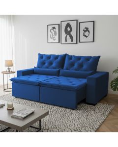 Sofá Retrátil Confort Suede 150m Modelo e Reclinável com Dois Módulos Milão Azul