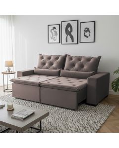 Sofá Retrátil Confort Master Suede 150m Reclinável 2 Módulos e Acabamento Sofisticado Milão Bege