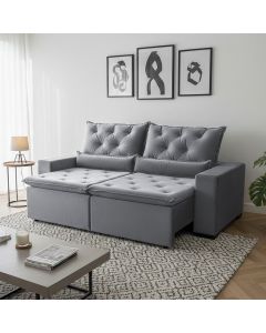 Sofá Retrátil Premium 150m Reclinável e Suede Soft Touch 2 Módulos Milão Cinza Claro