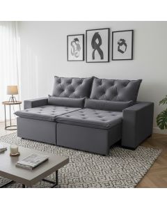 Sofá Retrátil Design Cinza 150m Conforto Reforçado Suede Deluxe Reclinável 2 Módulos Milão Cinza