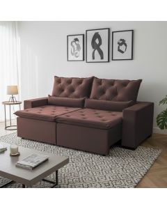 Sofá Retrátil Premium 150m em Suede Reclinável e com 2 Módulos Milão Marrom