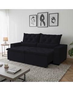 Sofá 150m Suede Estilo Minimalista Aconchegante para Sala de Estar Milão Preto