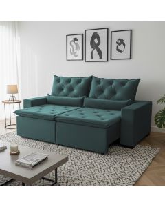 Sofá Retrátil Confort Suede 150m Modelo e Reclinável com Dois Módulos Milão Verde